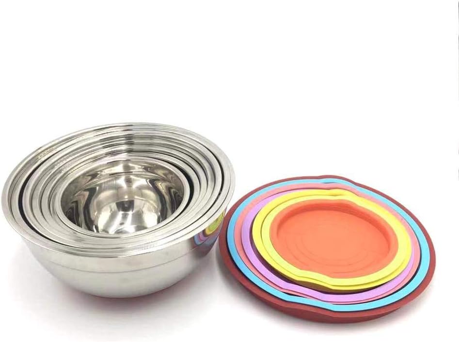7 Colors Stainless Steel Mixing Bowl with Lid Home Kitchen Egg Mixer Salad Bowls Non-Slip Silicone Bottom Food Storage Bowl Set (Color : D) (A)