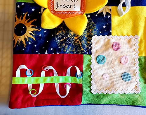 Fidget Quilt Handmade In The U.s.a. Memory Loss & Alzheimer's Blanket Dementia Toy With Sunflower Picture Holder. Size 22” X 22” #TOP2