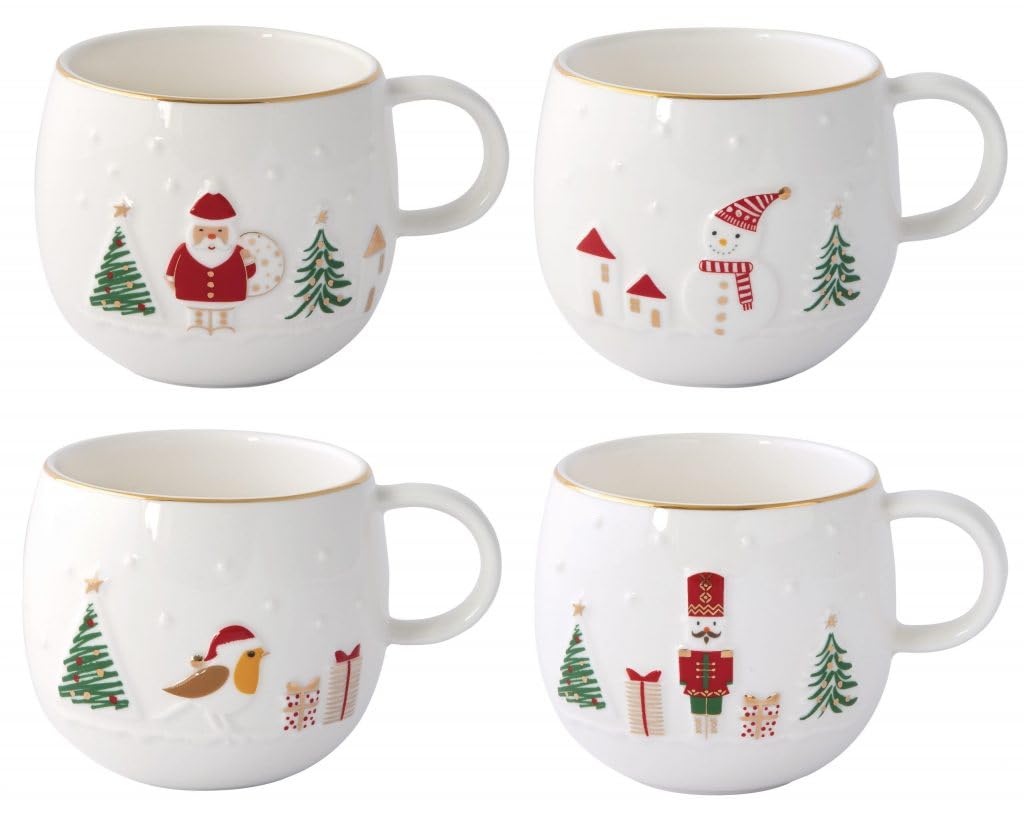 Easy Life Tasse aus Porzellan, 400 ml, 4er Set, 'Let it snow', Mikrowellengeeignet, Zuhause, Klassiker, Rund, Wiederverwendbar, Klassisch