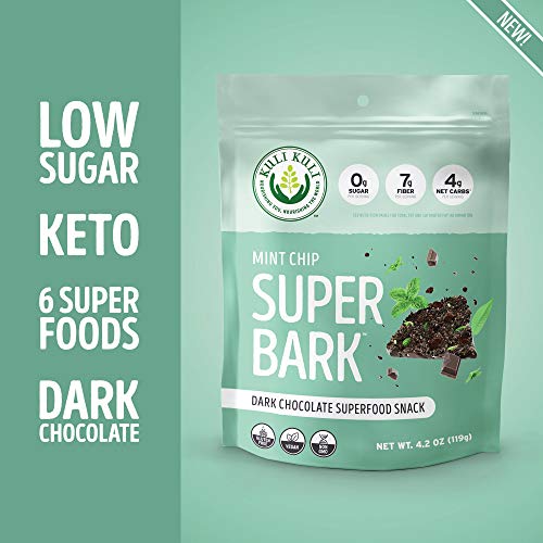 Kuli Kuli Dark Chocolate Keto Bark - Keto Snacks Low Carb | 0G Sugar, 7G Fiber, 4G Net Carbs, Gluten Free, Non Gmo, Vegan, Mint Chip, 4 Pack #TOP1