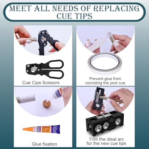 11-in-1 Billiards Pool Cue Tips Replacement Kit, Pool Cue Tip Shaper with Pool Cue Tips, Pool Cue Shaper, Pool Cue Tip Tool, Pool Cue Tip Replacement Kit for Replacement and Shaping Cue Tips - Image 3