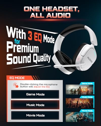 NUBWO Gaming Headset Wireless for PS5, PC - Dual 2.4G & Bluetooth Simultaneous Headphones, EQ Sound Modes, Noise-Canceling Mic, 50-Hour Battery, White - Image 3