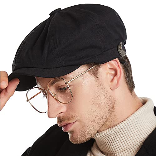 Clakllie Schiebermütze Herren Schirmmütze Britischer Stil Baskenmütze Retro Newsboy Driving Tellermütze Schlägermütze Ballonmütze Baskenmütze Ivy Cap Barett Mütze,Black