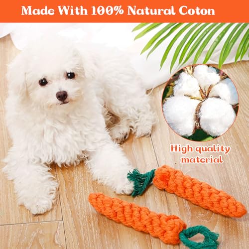 AWYY 2 Stück Karotte Hundespielzeug, Puppy Karotte Seil Spielzeug Geflochtene, Kauspielzeug für Welpen, Hunespielzeug aus Geflochtenem Seil, Hundespielzeug für Kleine Mittelgroße Welpen, Zeaying96