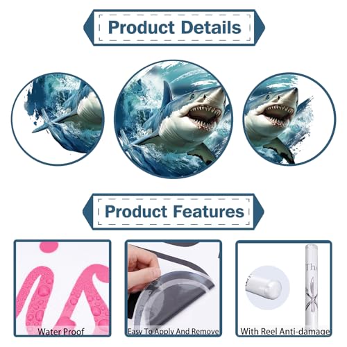 PLIGREAT 2 hojas vinilo 3D adhesivos pared tiburón realista miniatura 6