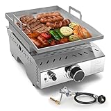 WAA Portable Propane Griddle, 8000BTU Tabletop Portable Propane Gas Grill with One Burner, Stainless Steel Flat Top Grill, Outdoor Cooking for Tailgating,Camping, RVs, BBQ, Patio, Silver