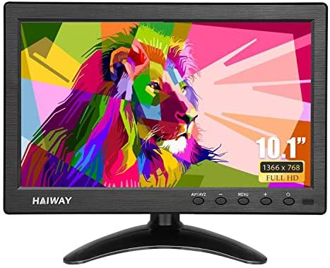 Haiway 10.1 inch Security Monitor, 1366x768 Resolution Small HDMI Monitor Small Portable Monitor with Remote Control with Built-in Dual Speakers HDMI VGA BNC USB Input for Gaming CCTV Raspberry Pi PC