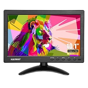 10.1 inch Security Monitor, 1366×768 Resolution Small HDMI Monitor Small Portable Monitor with Remote Control with Built-in Dual Speakers HDMI VGA BNC USB Input for Gaming CCTV Raspberry Pi PC