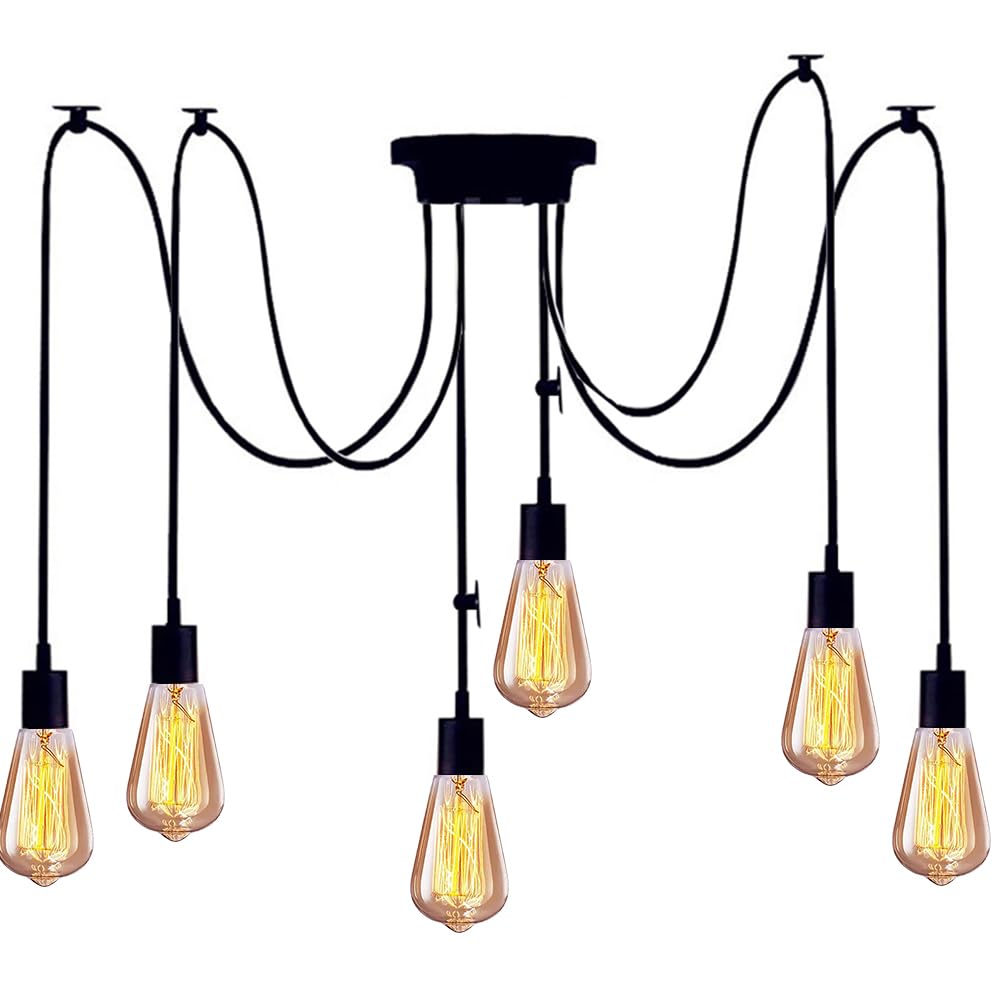 Mengjay DIY Spider Chandelier Creative Adjustable Vintage Ceiling Pendant Lamp Fixture,E27 Pendant Light Multiple Ceiling Lighting Hanging Drop Light Ceiling Pendants Lamp (150CM(6 Heads))