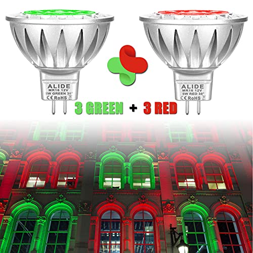 Alide Red Green Mr16 Gu5.3 Led Bulbs,Replace 20W 35W 50W Halogen,12V 5W Red Green Mr16 For Christmas Holiday Decoration Outdoor Landscape Lighting,38 Deg,6 Pack Mix #TOP1