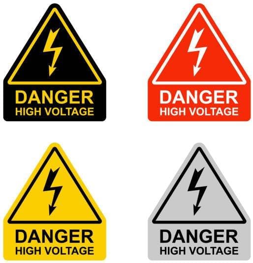 Danger High Voltage Electrical Warning Sticker – 4 Inch Vinyl Waterproof Safety Decals for Property, Work Sites, Toolboxes, Electrical Panels (4, Normal)