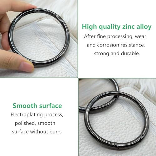 XCSJ 2 Stück Runde Karabiner 75mm OD 63mm ID Sehr Robust Zinklegierung Runde Karabiner Ring Karabinerhaken Rund Groß Karabiner Rund O Ring für Schlüsselanhänger, Tasche, DIY Handwerk Machen (Schwarz)
