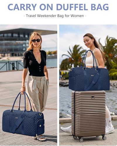 Image of Women Weekender Travel Duffle Bag: Travel Duffel Overnight Bags with Shoe Compartment Large Carry on Tote with Toiletry Bag Weekend Traveling Yoga Gym Hospital Bag for Women with Wet Pocket Blue