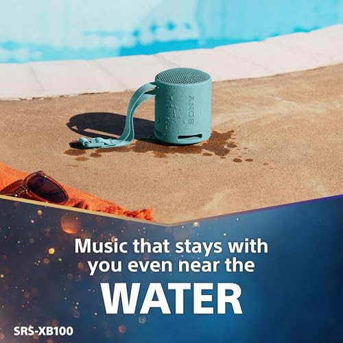 Image of Sony SRS-XB100 Wireless Bluetooth Portable Lightweight Super-Compact Travel Speaker, Extra-Durable IP67 Waterproof & Dustproof, 16 Hrs Batt, Versatile Strap, Extra Bass & Hands-Free Calling-Black