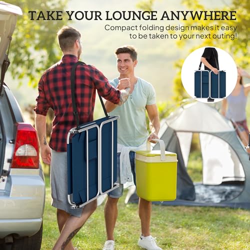 Outsunny Chaise Lounge Chair Outdoor Set of 2 with Face Arm Hole, 5-Position Reclining Face Down Tanning Chair with Carry Strap, Side Pocket, Portable Folding Bed Cot for Patio Beach Pool, Dark Blue - Thumbnail 7