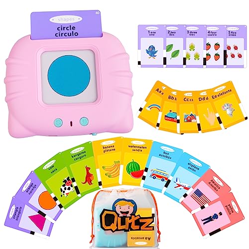 Image of QuTZ ABC Learning Flash Cards for Toddlers 2-4 Bilingual Spanish English, Autism Toys, Speech Therapy Toys, Educational Talking 275 Sight Words Cards for Boys and Girls,