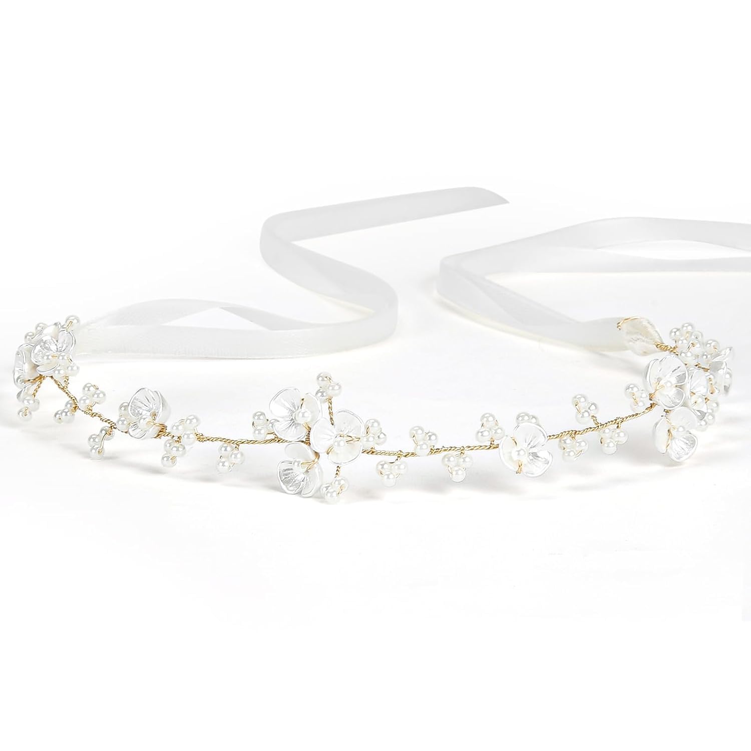 Coroncina Prima Comunione, Fascia per Capelli Damigella, Cerchietto in Nastro, Accessori Prima Comunione, per Matrimoni, Compleanni e Feste (B) - 1