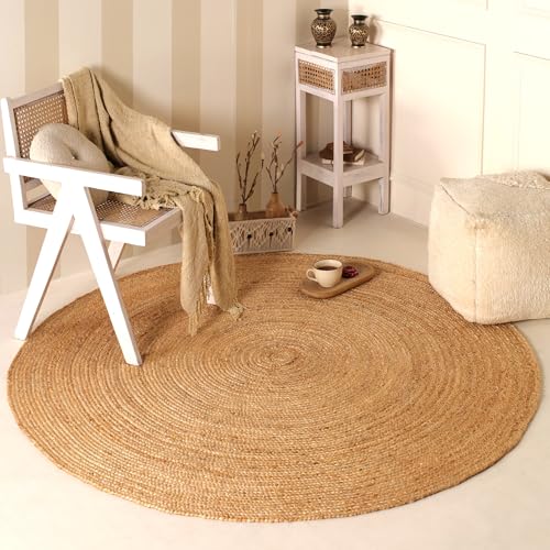Tapete redondo tejido a mano de yute natural 6ft miniatura 2