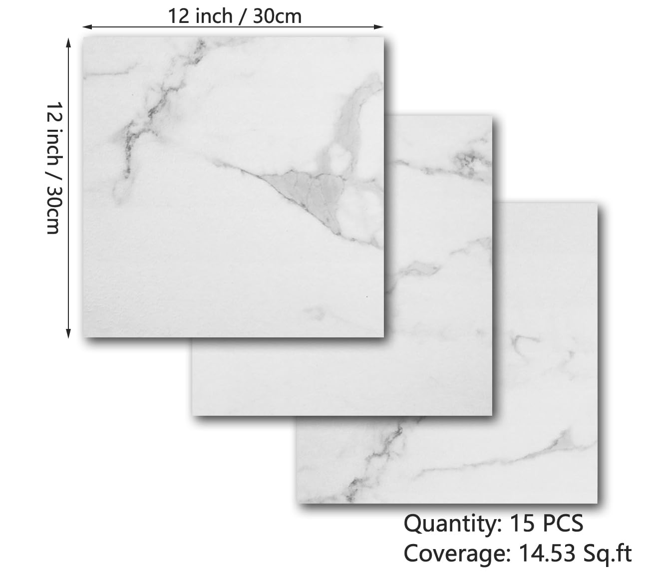 Decotalk White Marble Floor Tile Peel and Stick 12"x12", 15 pcs Flooring Vinyl Marble Floor Tile, Bathroom Tiles Waterproof Kitchen White-Tiled Vinyl Flooring Adhesive Square