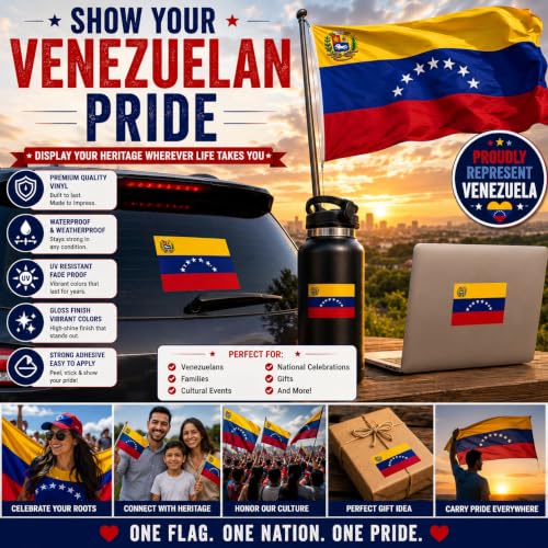 Image of Venezuela Vinyl Flag Stickers, Car Decals, Waterproof Indoor Outdoor, Laptop Stickers, Car Bumper, Venezuelan Flag, 5 x 3 Inches, Set of 3