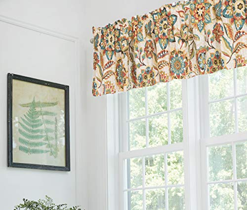 C&F Home Fiona Jacobean Cotton Window Treatment Curtain Valance Set Of 2 Floral Flowers Vintage Boho Bohemian Modern Colorful Fall Autumn 72" X 15.5" Cream Cocoa Sage Teal Valance Set Of 2 Brown #TOP6