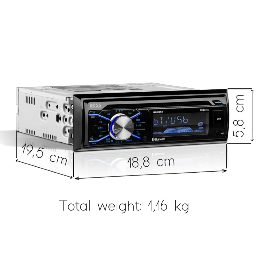 Kit Set para Boss Audio Systems 508UAB, Radio de Coche, Single DIN, Receptor Am/FM Digital, Estéreo, AUX/USB/MP3, con Bluetooth, para Coches, 1 Unidad + Llaves de extracción gratuitas