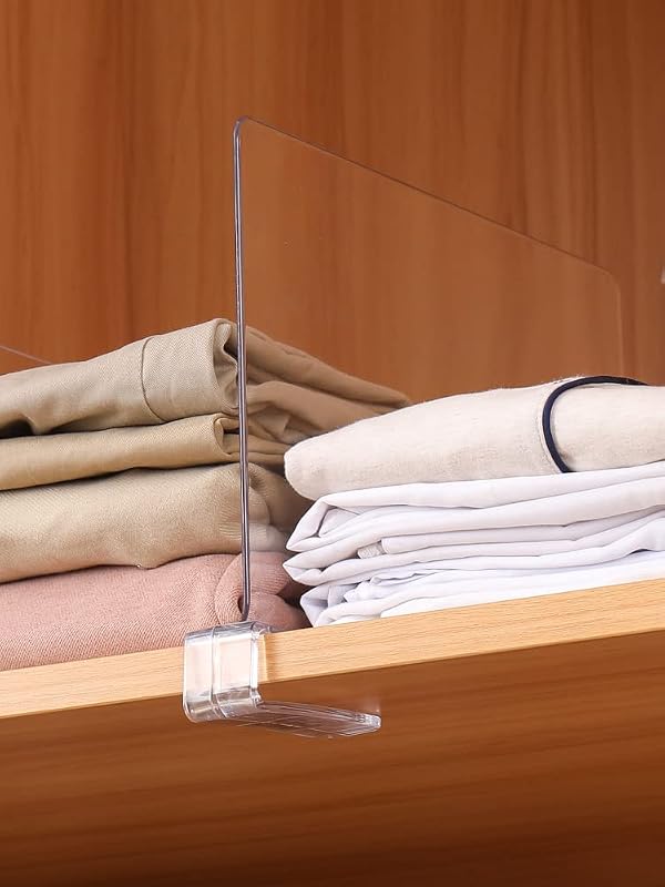 Sooyee 6 Pack Beautiful Acrylic Shelf Dividers, Perfect Perfect for Closets Kitchen Bedroom Shelving Organization to Organize Clothes Closet Shelves, Books,Towels and Hats, Purses Separators,Clear by Sooyee - Image 7