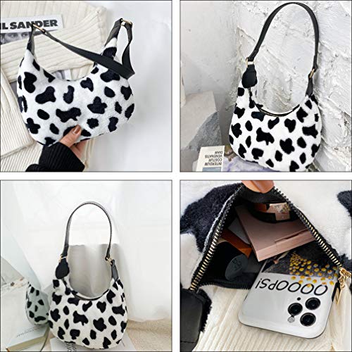SOIMISS Moda Adorável Vaca Estampada Axila Bolsa de Pelúcia Fofa Moderna Bolsa de Ombro Crossbody Bo