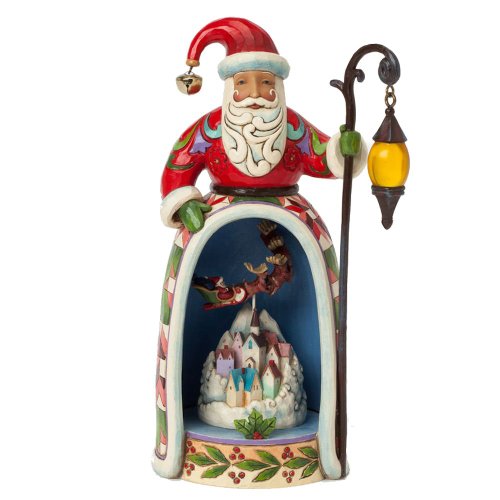 Enesco Jim Shore Heartwood Creek Santa with Lighted Village Scene Figurine, 10-Inch