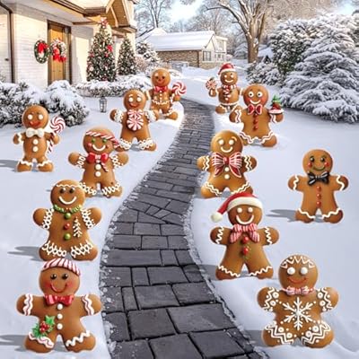 12 Pcs Christmas Gingerbread Man Yard Signs wit...