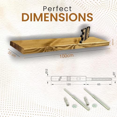 MKGT Rustic Floating Shelf - Solid Wooden Shelving Wall (Dark Oak, 100cm)