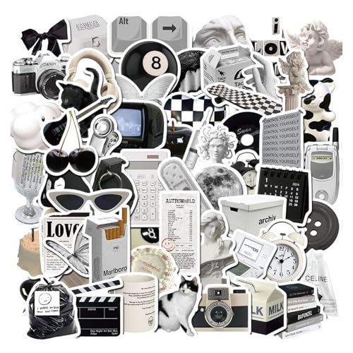 61 Black And White Style Graffiti Stickers Retro Waterproof Stickers Suitable For Laptops Water Bottles Scrapbooks Journals