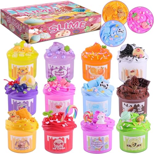 12 Piezas Slime Kit Helado DIY Slime para Niños Slime Fluffy Mantequilla Slime Nube Slime Espuma Slime para Niñas y Niños Juguetes Niño 3 4 5 6 7 8 9 10 11 12 años Regalos Cumpleaños Regalo Niña