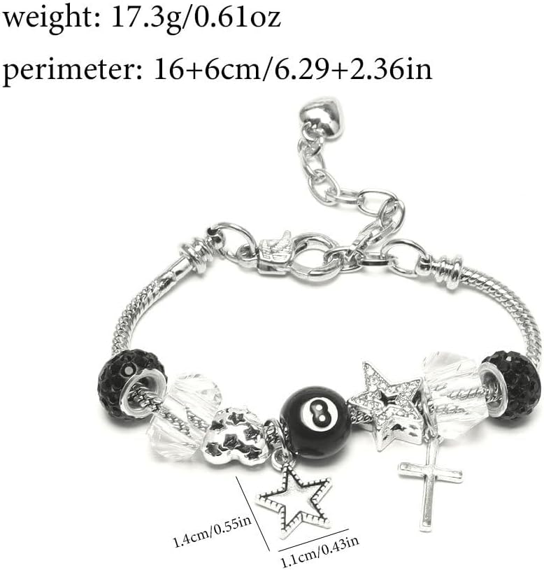 Y2k Charm Bracelet for Women Star Cross 8 Ball Leopard Beaded Gold Silver Charms Bracelets Trendy Jewelry