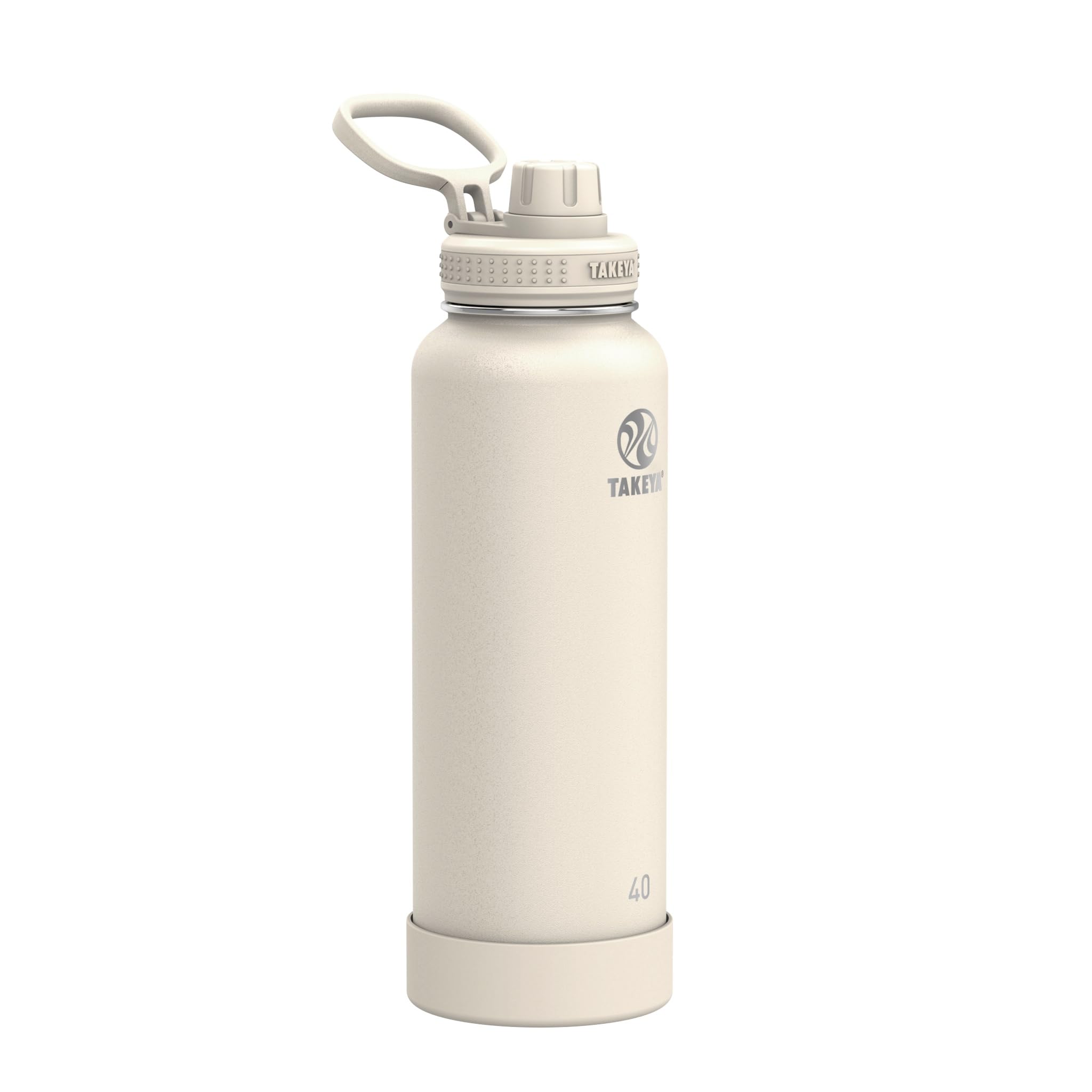 Takeya Actives Stainless Steel Water Bottle, Insulated Spout Lid, Keeps Drinks Cold 24 Hrs, Leakproof, Durable, Dishwasher Safe, Ideal for Gym, Travel, Fits Most Cup Holders, 40 oz/Oat Milk