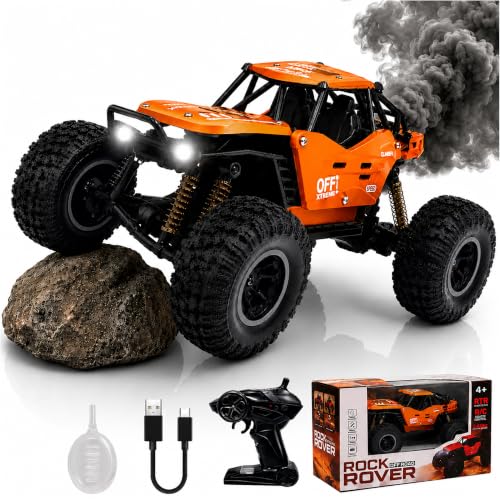 Image of ZIVVY Big Orange Remote Control Car | Rock Crawler | LED Headlight | Rechargeable Battery with Type c Charger | 100m Range | Smoke | Toy Car for Kids & Boys 7-14 Years | Birthday Gift for Kids