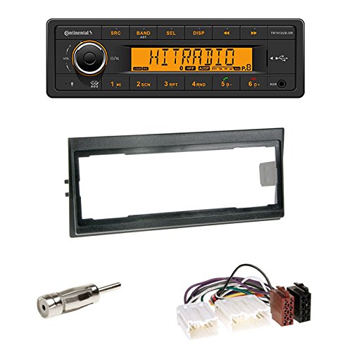 Set : Autoradio Continental TR7412UB-OR Bluetooth RDS USB MP3 ohne CD-Laufwerk + Radioblende Blende anthrazit + Adapter + Antennenadapter DIN für Volvo 740 (704/744-765/745-765) 01/1984-12/1989