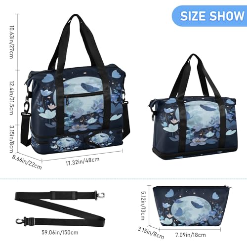 Butterfly Moon Blue Travel Duffel Bag for Women Men Gym Bag with Shoe Compartment Wet Pocket Carry On Weekender Overnight Bags for Travel Weekend Getaway3