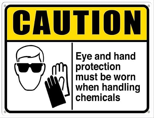 peiyeety Caution Sign Eye and Hand Protection Must Be Worn Aluminum Tin Sign for Home Coffee Bar Wall Decor 12x16 Inches