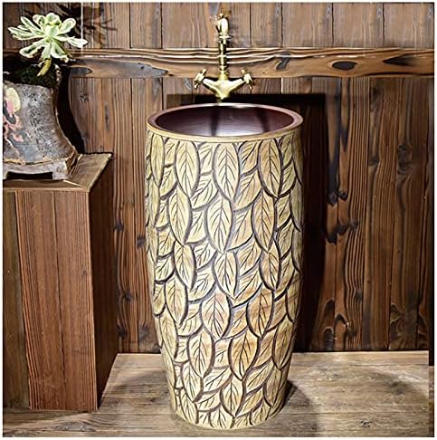 YRRA Oval Bathroom Basin Sink, Pedestal Bathroom Sink Ceramic Basin Sink and Pedestal Lavatory Sink for Indoor and Outdoor,B