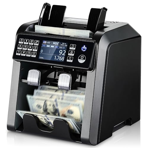 MUNBYN IMC08 Dual Money Counter Machine Mixed Denomination with Reject Pocket, Value Counting, Counterfeit Detection 2 CIS/UV/MG/IR, Sort&Print Enabled Cash Counter, Mixed Bill Counter (Black)