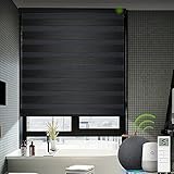 Yoolax Motorized Zebra Shades Works with Alexa, Dual Layer Automatic Window Blinds with Remote Control Customized Size, Light Filtering Electric Blinds for Home Office (Carbon Black)