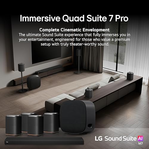 Image of LG Sound Suite Immersive Quad Suite 7 Pro Wireless Bundle | H7 Soundbar + 4X M7 Wireless Dolby Atmos Speakers + W7 Wireless Subwoofer| 13.1.7 Ch, Dolby Atmos FlexConnect Apple Airplay (New 2026 Model)