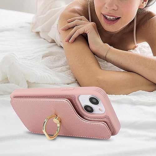 Image of for iPhone 13 Mini Case with Card Holder and Strap for Women,Crossbody Lanyard,Kickstand Ring Stand,Snap Clasp,RFID Blocking,Phone Wallet Cases 5.4 inch(Rose Gold)