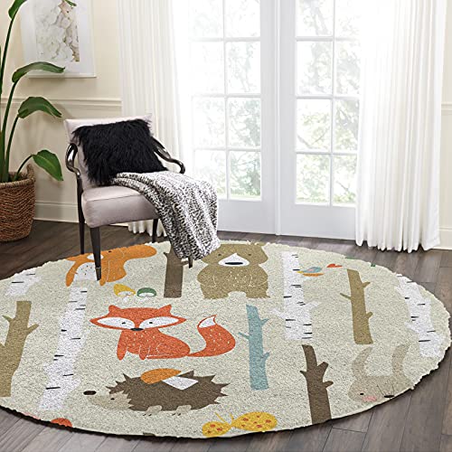 Ewdewwo Shag Area Rug, 3Ft Indoor Round Area Rugs- Cartoon Bunny Bear Fox Animal Forest Shaggy Carpet Nursery Rug For Kids Baby Bedroom Living Room Home Decor #TOP3