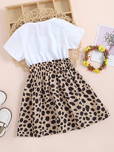 Wdirara Toddler Girl's Leopard Letter Print Paper Bag Waist Short Sleeve Ruffle Hem A Line Dress Multicolored 110 #TOP1