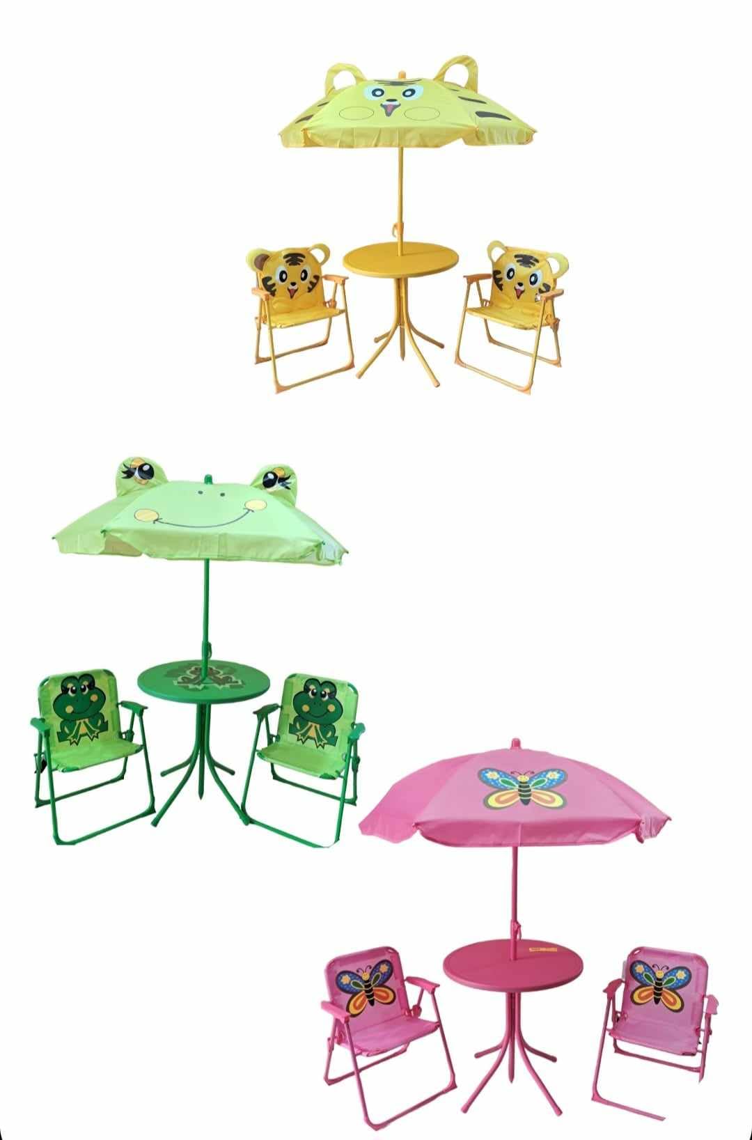 Set Tavolo da Giardino con 2 Sedie Pieghevoli e Ombrellone per Bambini