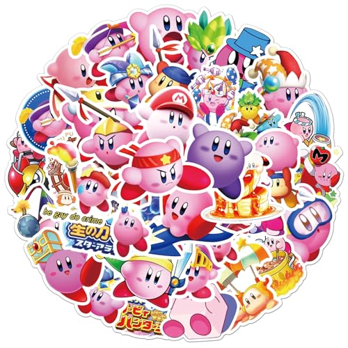50Pcs Cartoon Kirby Stickers for Kids Vinyl Waterproof Game Decal for Water Bottle Laptop Sticker for DIY Decorate Bumper Phone Hard Hat Kids Teens Gifts (Kb)