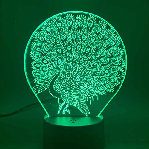GRJAWN Luz de la Noche 3D Pavo real led Ilusión óptica Lámpara 16 colores Control táctil Iluminación Lámpara de mesa de noche USB Dormitorio decoración Regalo de Cumpleaños para Niños Cover