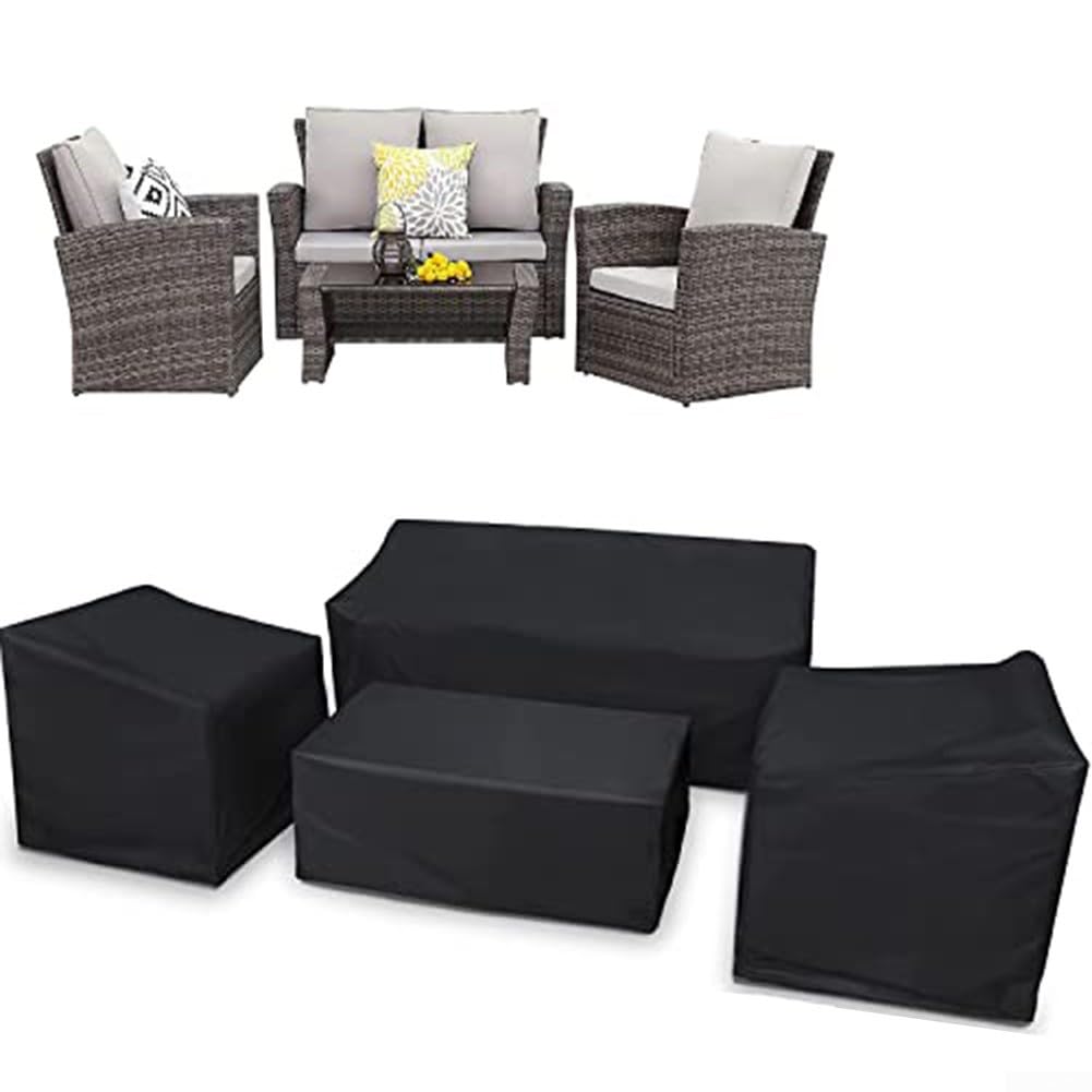 Juego de 4 fundas impermeables y resistentes al viento para muebles de exterior, protección resistente a la intemperie para varios tipos de muebles de jardín (negro 420D)